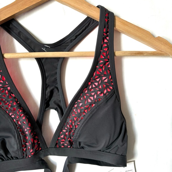 Oakley O-Laser Cut Triangle Brazilian 2 Piece Top Bottom Bikini Set Gray Small - Picture 10 of 17